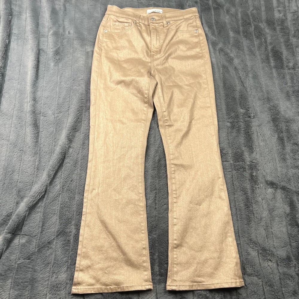 LOFT Made and Loved The Kick Crop Metallic Gold Jeans Pants 25 0 Champagne